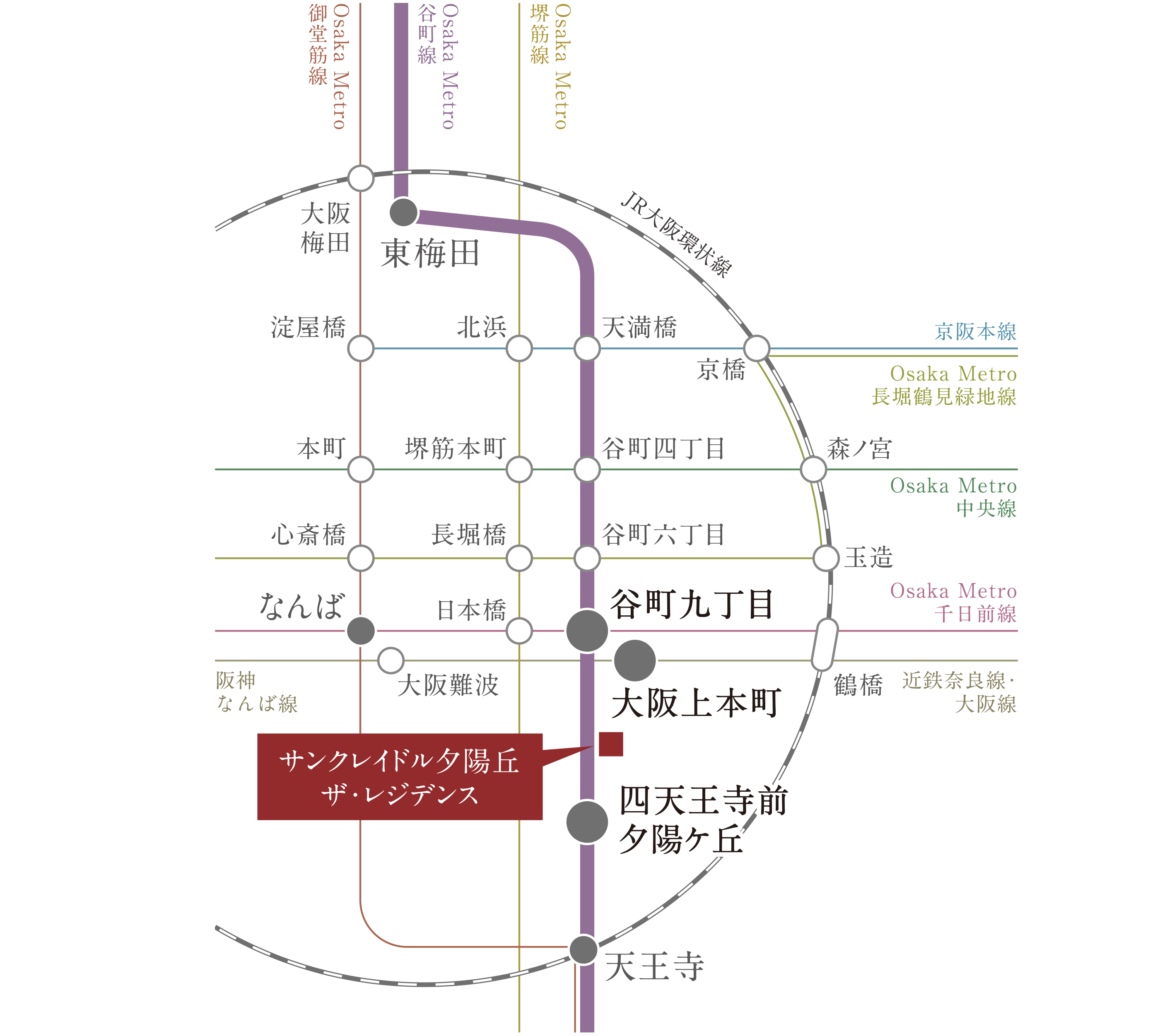 近鉄 難波線・奈良線・大阪線「大阪上本町」より 「大阪難波」駅へ直通4分※快速急行利用Osaka Metro千日前「谷町九丁目」より「なんば」駅へ直通3分Osaka Metro谷町線「谷町九丁目」より「東梅田」駅へ直通11分Osaka Metro谷町線「四天王寺前夕陽ヶ丘」より「天王寺」駅へ直通1分